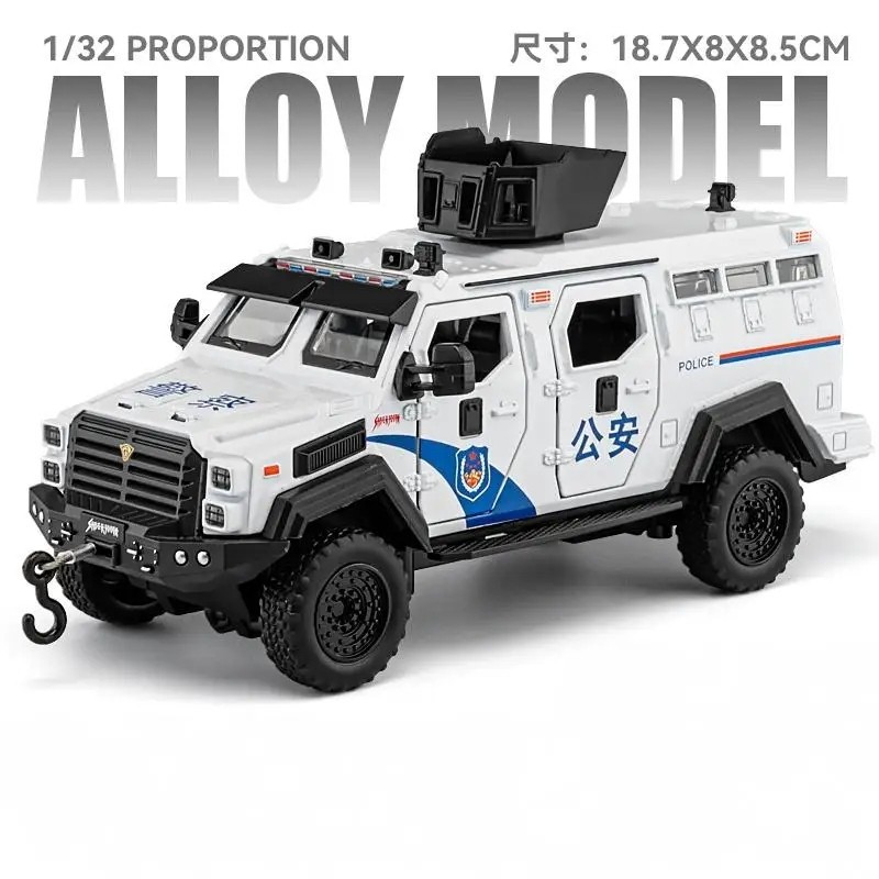 1:32 Police Armored Off-Road Diecast Car Model – Alloy Military Truck w/ Light