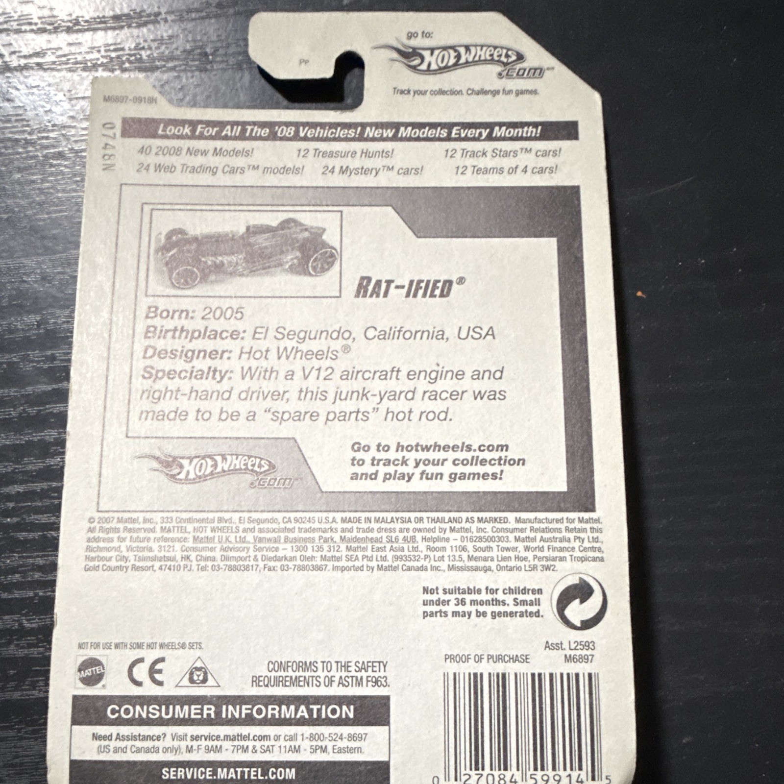 Hot Wheels Team: Rat Rods 1:64 Rat-ified Black Diecast Car Carded 2008