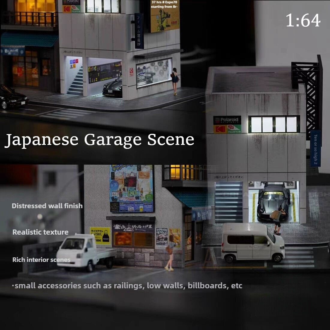 1:64 Diorama Diecast Garage Model LED Lighting Convenience Store Display Case US