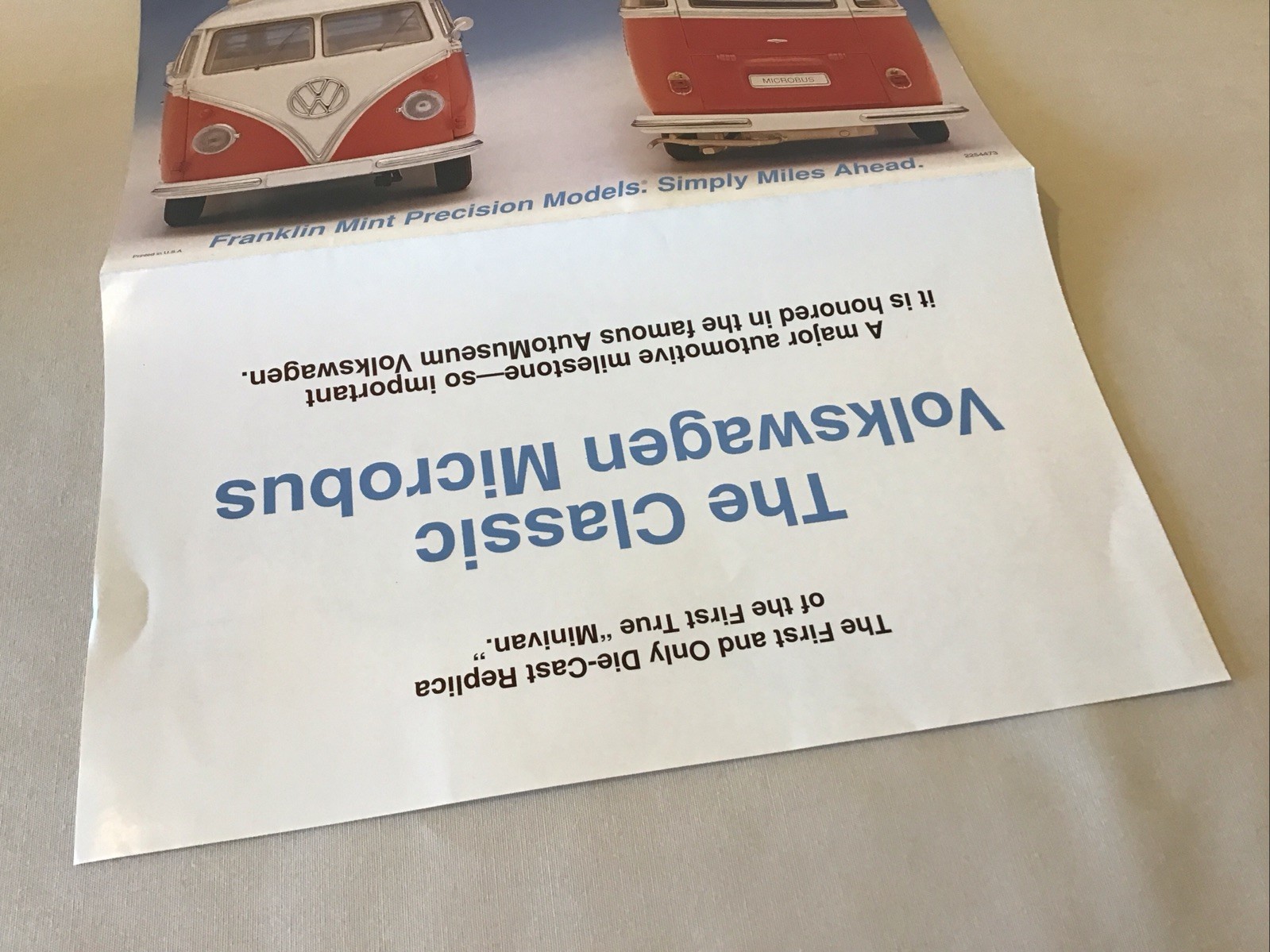 Franklin Mint 1962 Volkswagen Microbus Rare Brochure Paperwork Only 1:24
