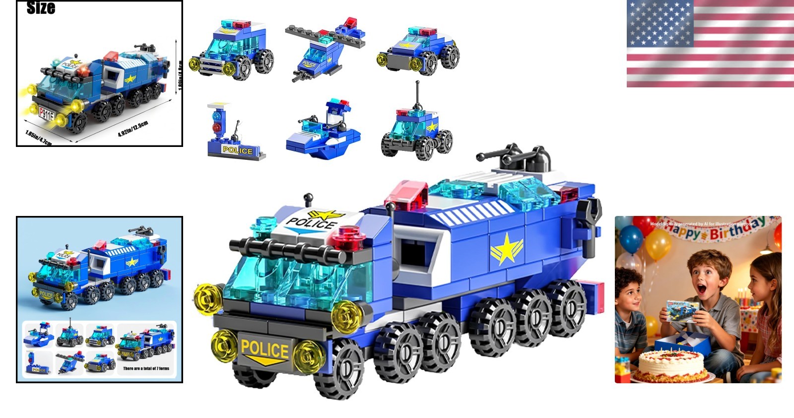 Interactive Police Car Building Set with Moving Wheels – Perfect Gift for Kids