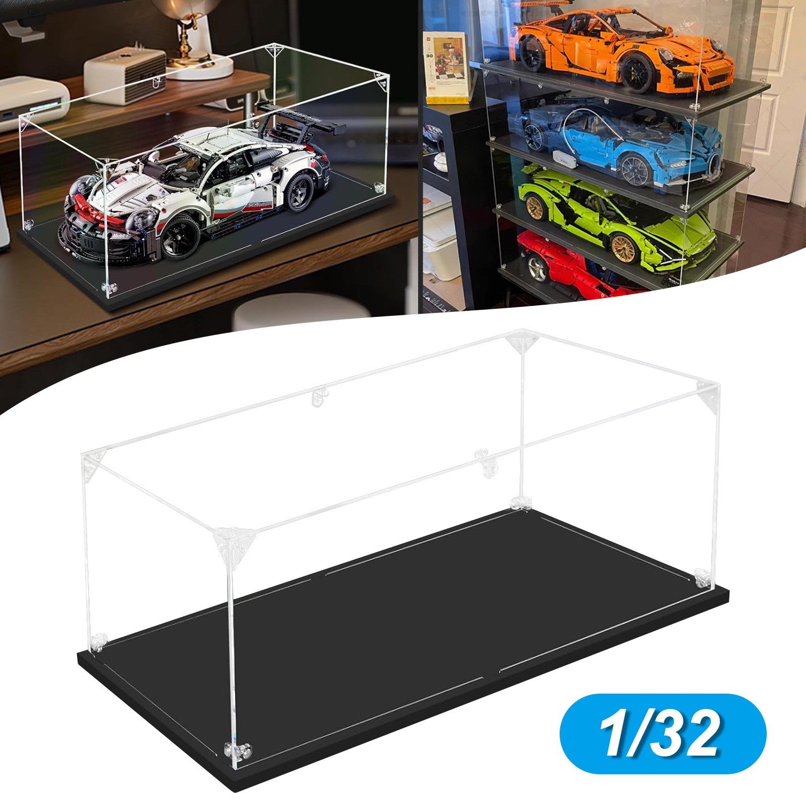 Acrylic Display Case for 1:32 Diecast Car Models Collectible Showcase Figure Art