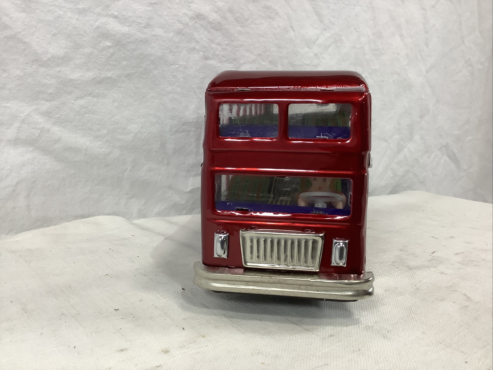 Vintage Chinese Tinplate Friction Drive Double Decker Bus MF 185 – Red NOS