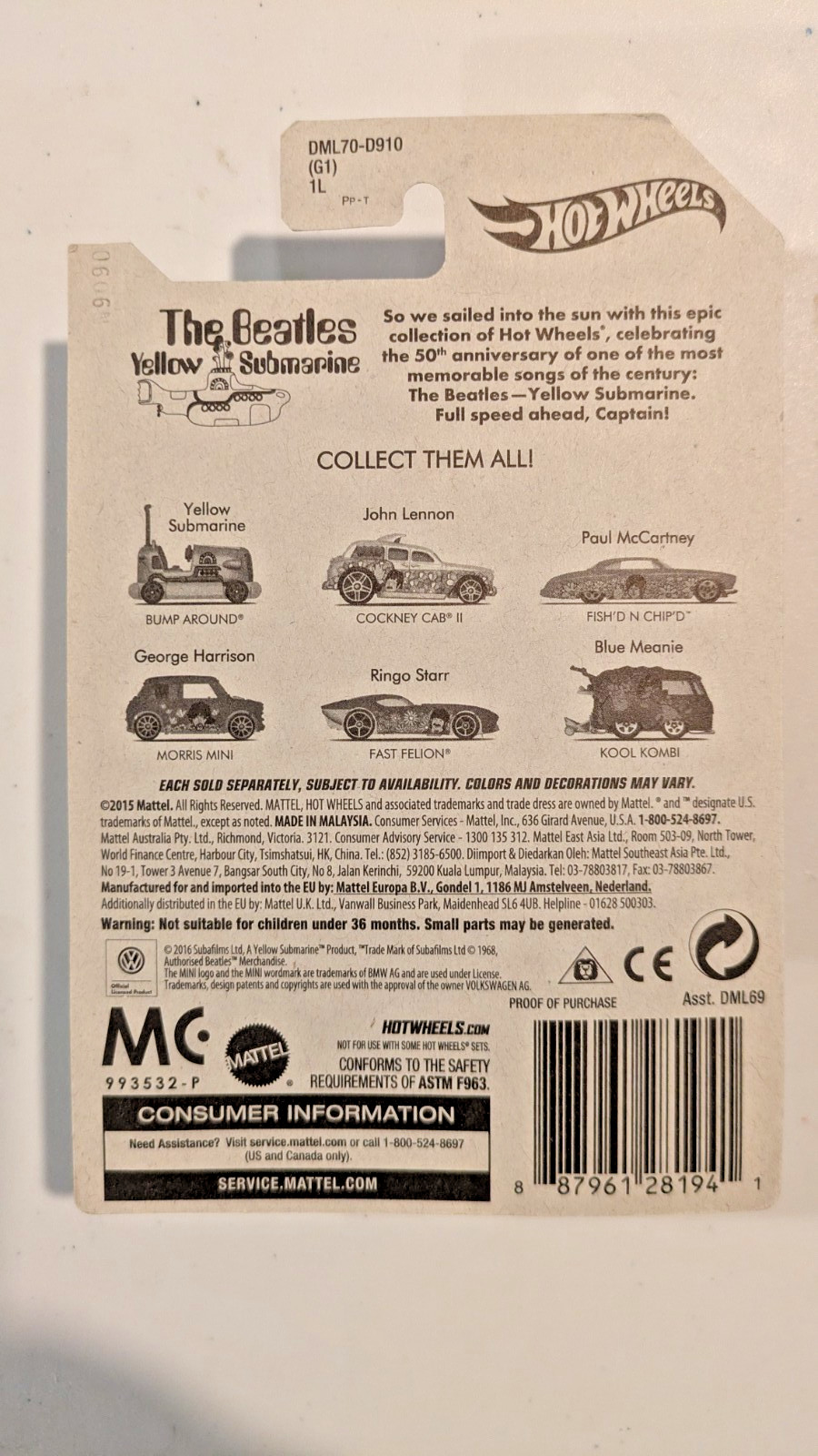 Hot Wheels Beatles Yellow Submarine Lot of 5 Kool Kombi Morris Mini Diecast Cars