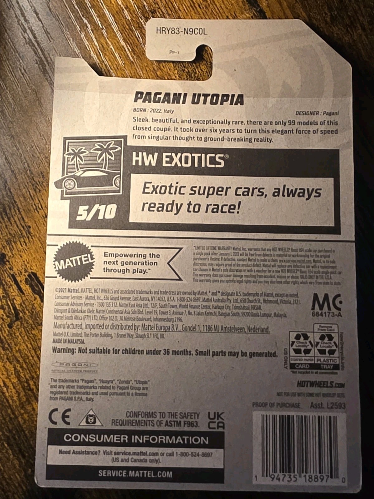 Hot Wheels HW Exotics 5/10 Pagani Utopia 205/250 New For 2024 White