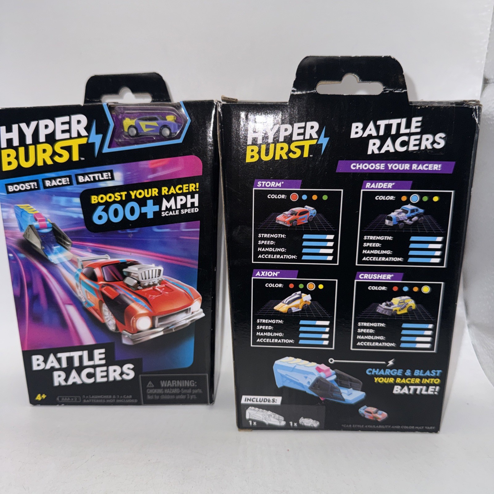 Hyper Burst Battle Racers Orange Purple Storm Car and Launcher Lot Set 2X Micro