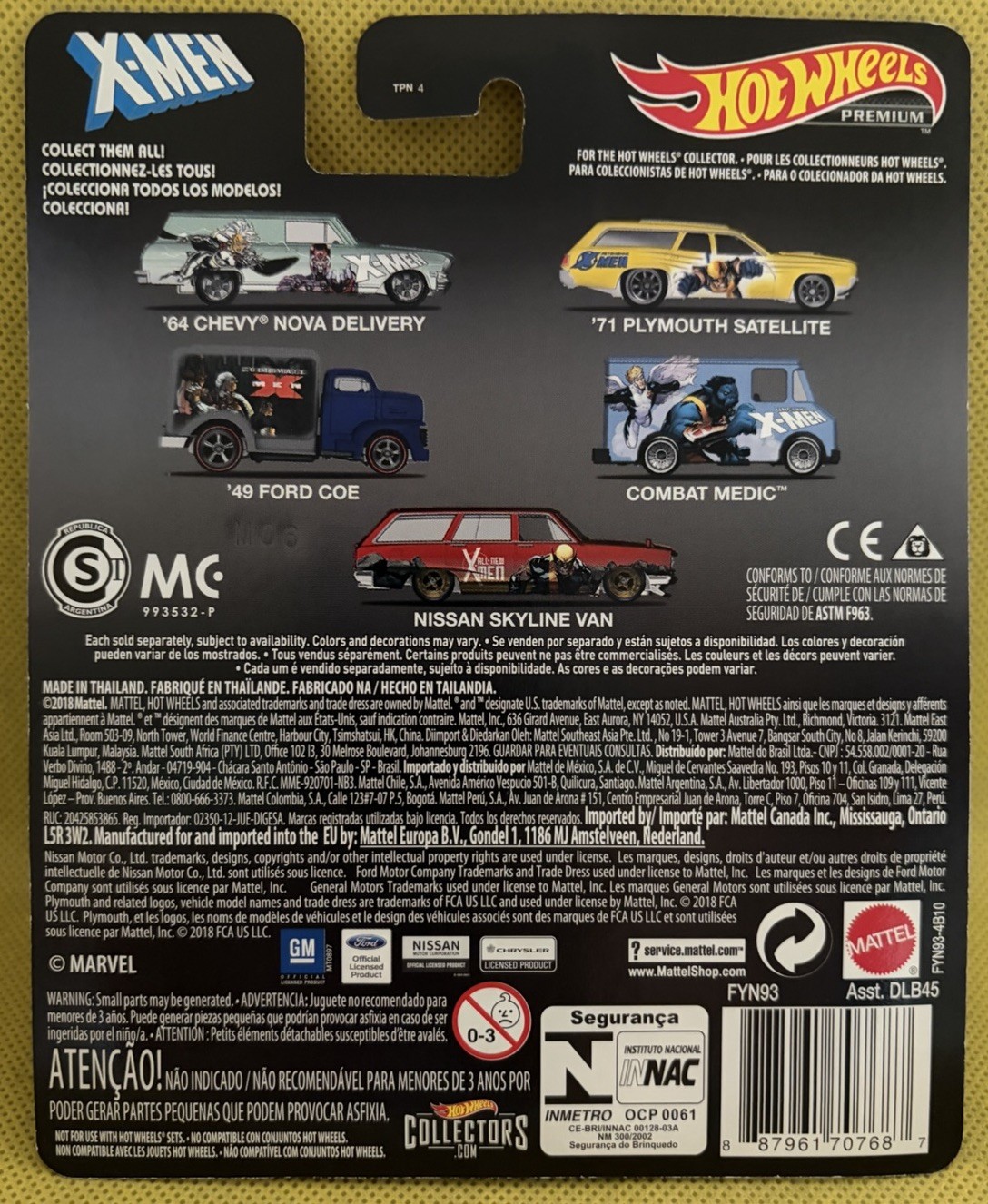 Hot Wheels Marvel X-Men Premium Pop Culture Character Cars Complete Set of 5