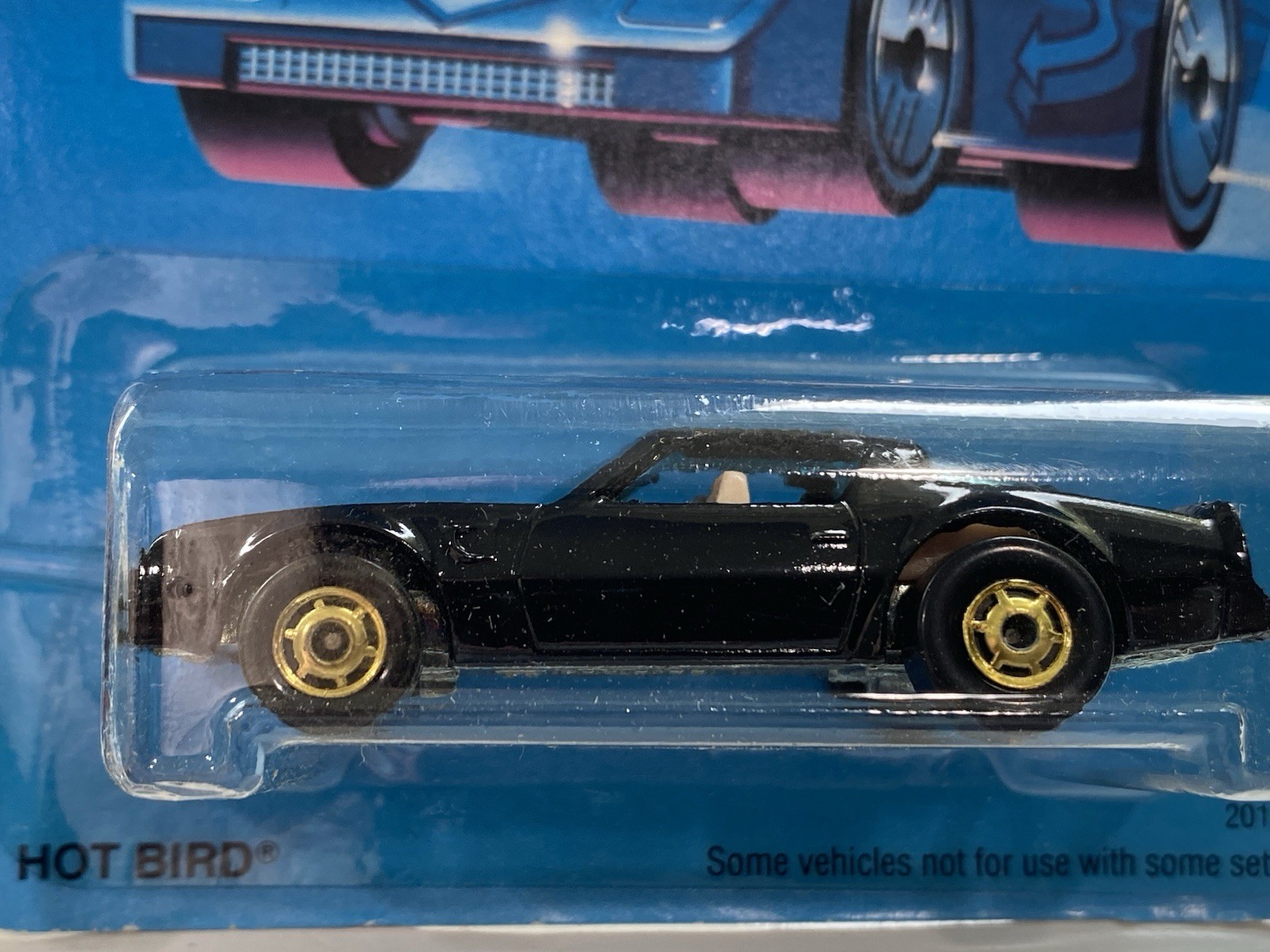 Hot Wheels ’80’s Firebird, Blue and Hot Bird, Black — 2 car set w/gold wheels