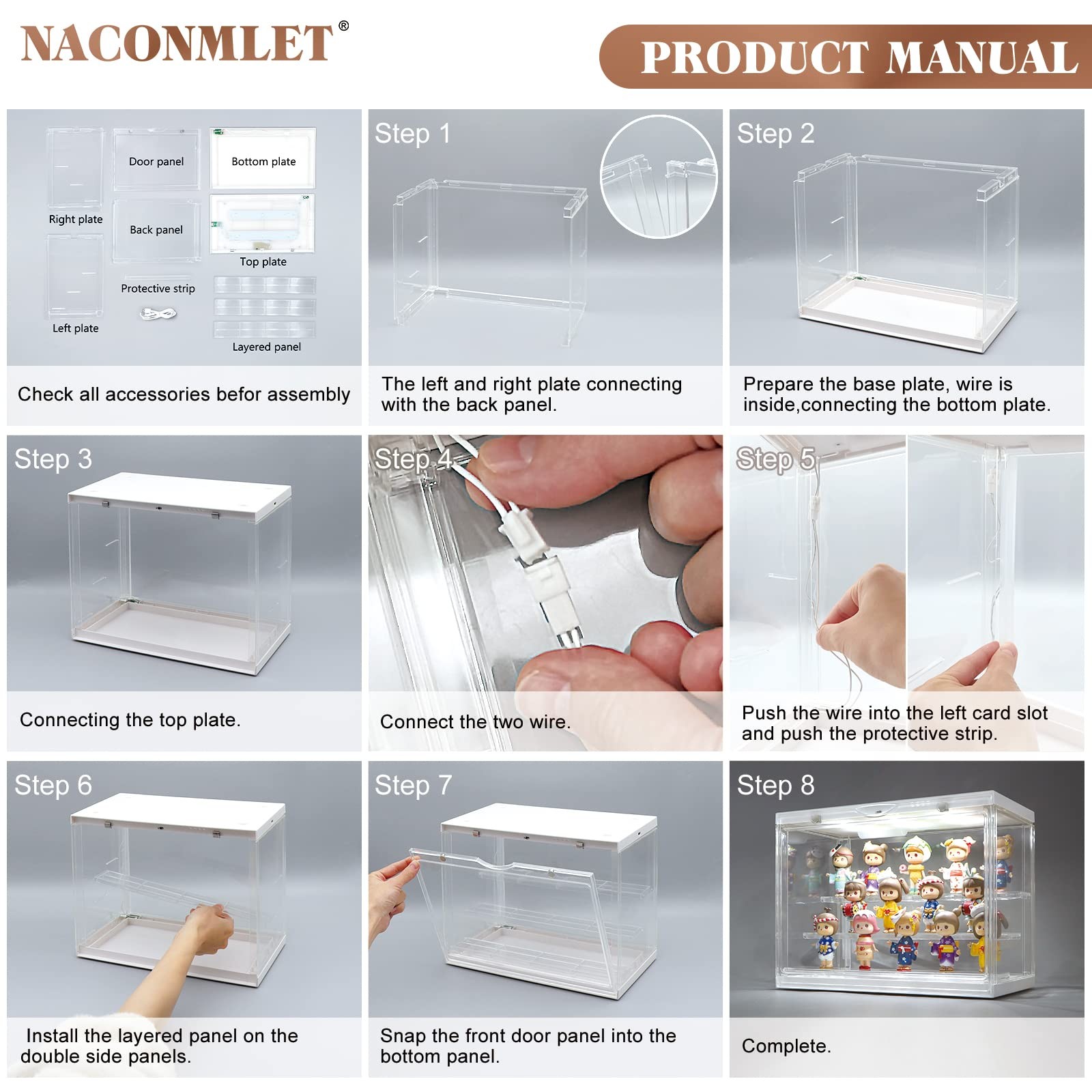 LED Acrylic Display Case for Funko Pop & 3-Tier 11.8″x6.7″x9″inch, White