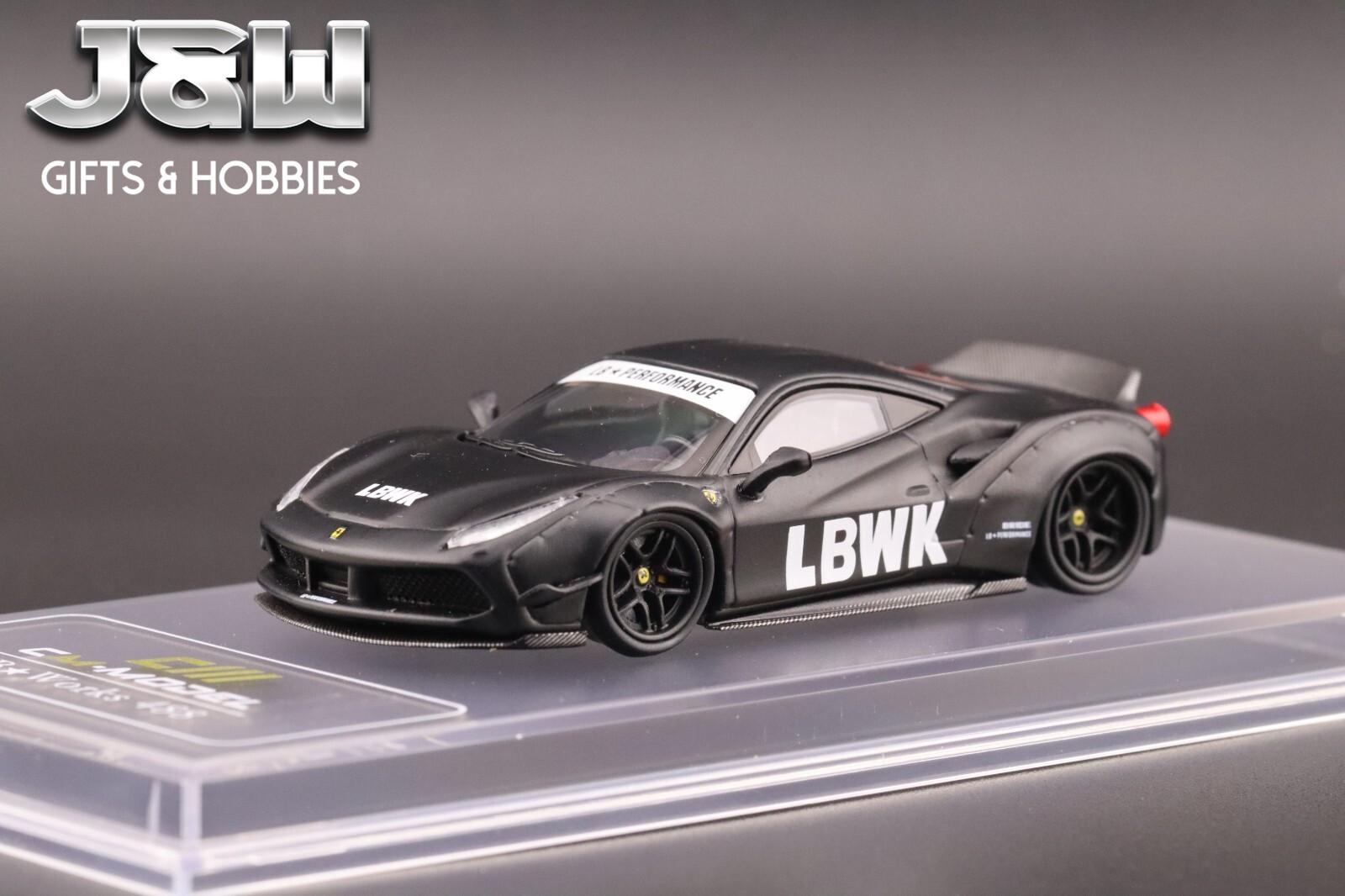 CM Model LBWK Liberty Walk 488 Widebody Matted Black with Carbon 1/64