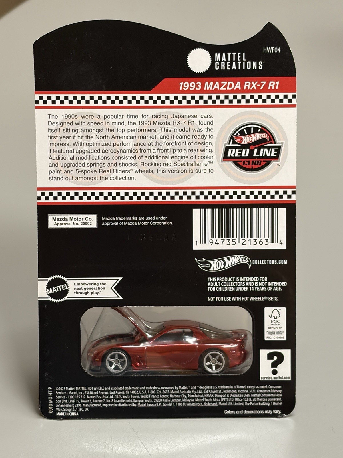 2024 RLC Hot Wheels Collectors 1993 Mazda RX-7 R1 Red