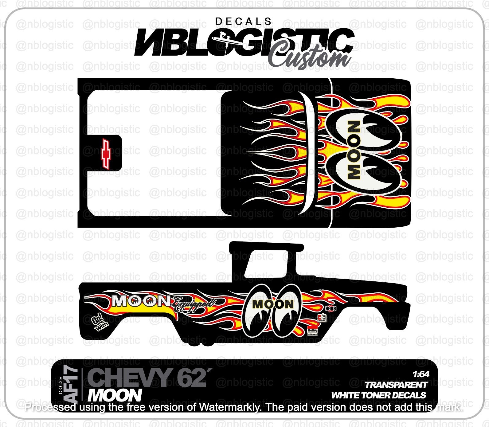 Custom ’62 CHEVY Pickup Universal WaterSlide Decal for hot wheels 1/64 Scale a1