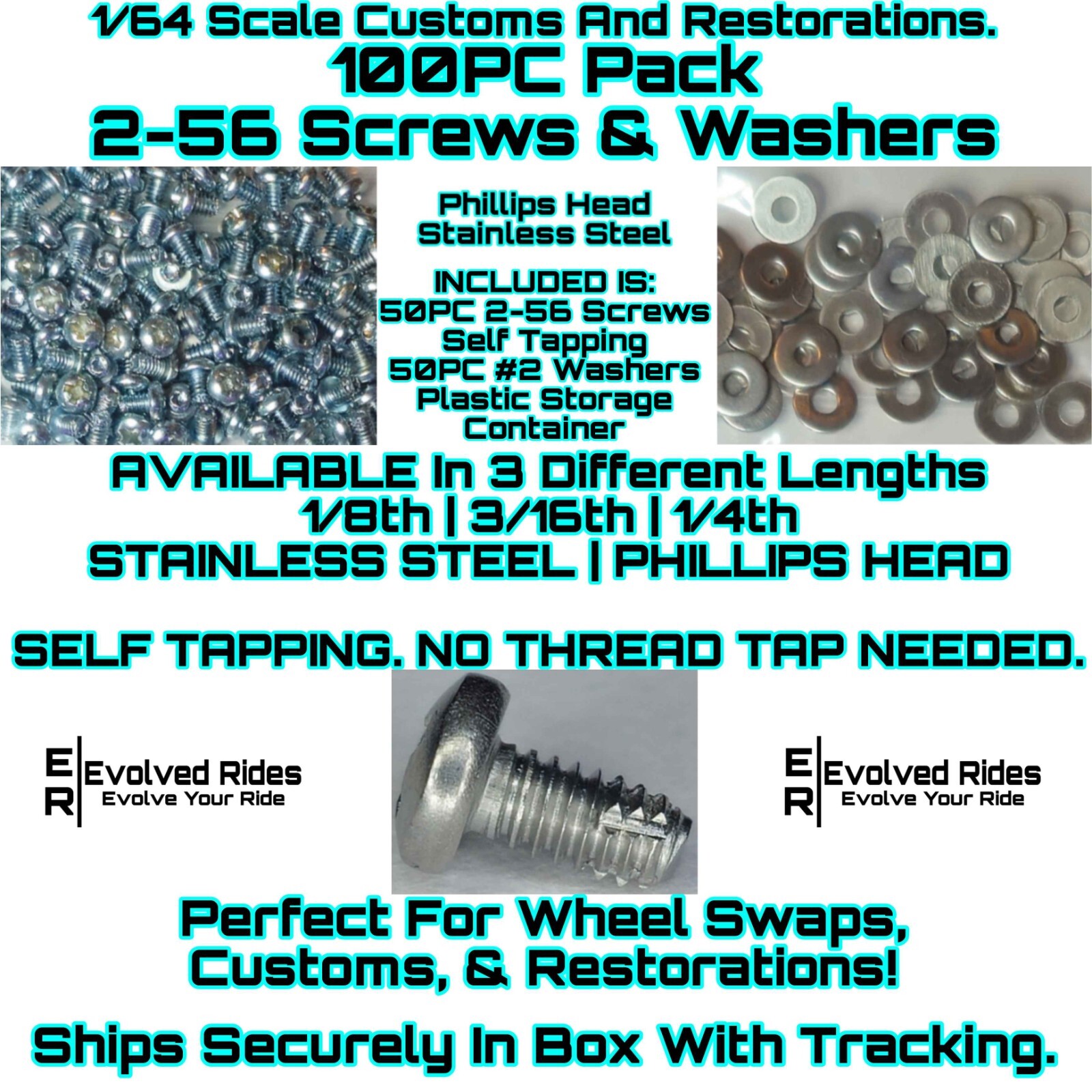 100pc 2-56 Screw Self Tap Rivet Replacement For 1/64 Scale Customs Restorations