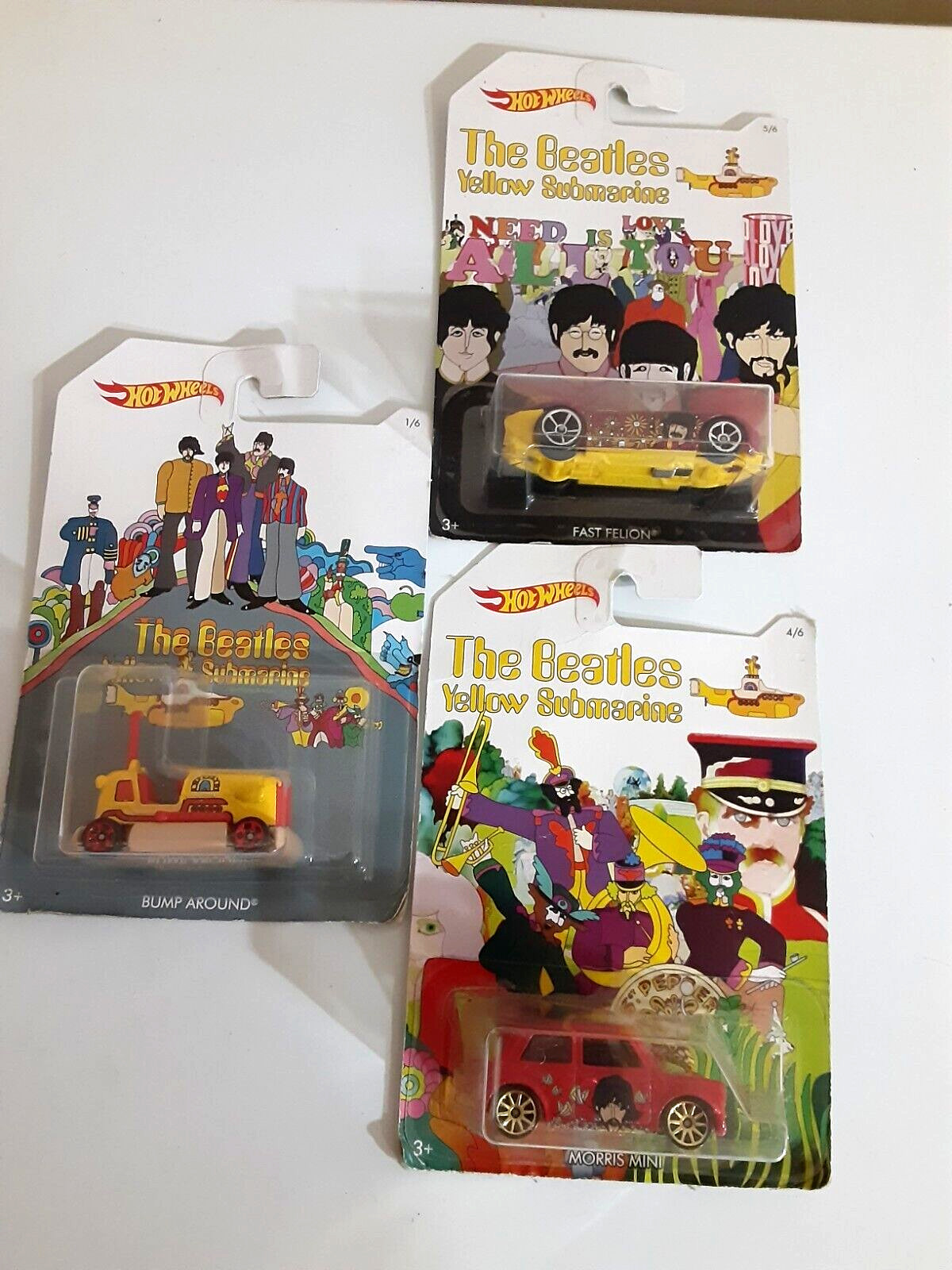 2016 Hot Wheels The Beatles Yellow Submarine Replica Vehicle’s, Lot of 3 #1,4,5
