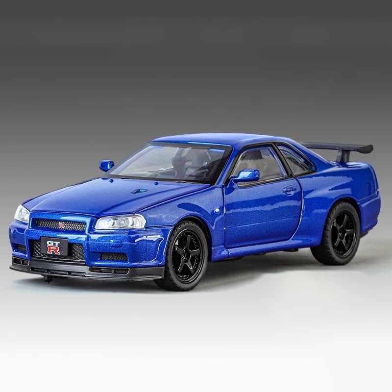 Nissan GTR R34 Skyline Diecast Model Car with Sound Light Pull Back Toy