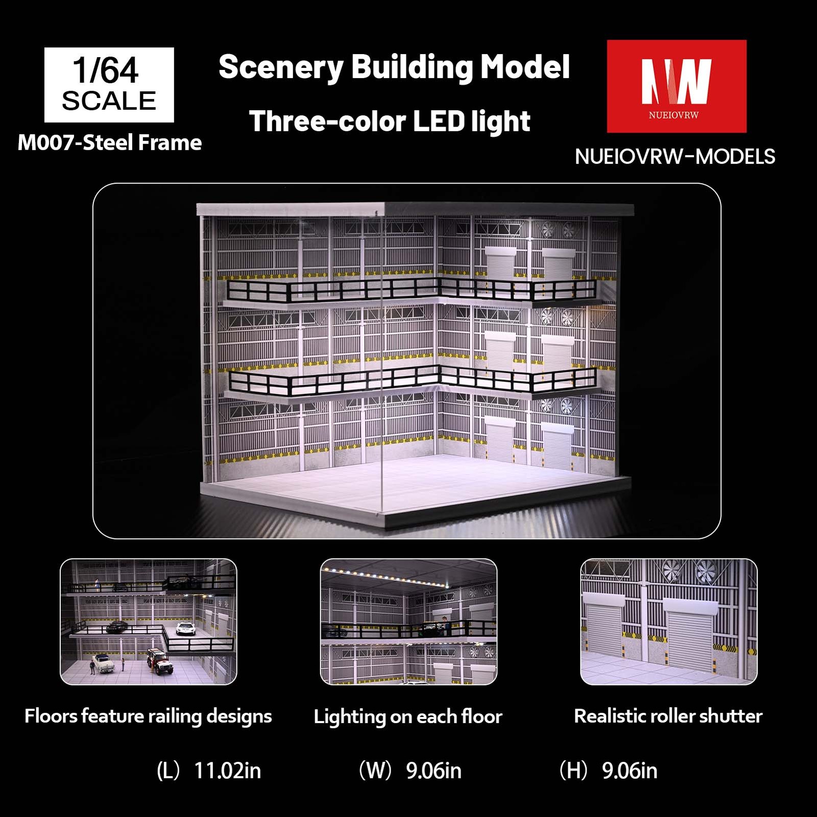 Diorama 1/64 Diecast Car Garage Model LED Street Building Parking Lots Scene US