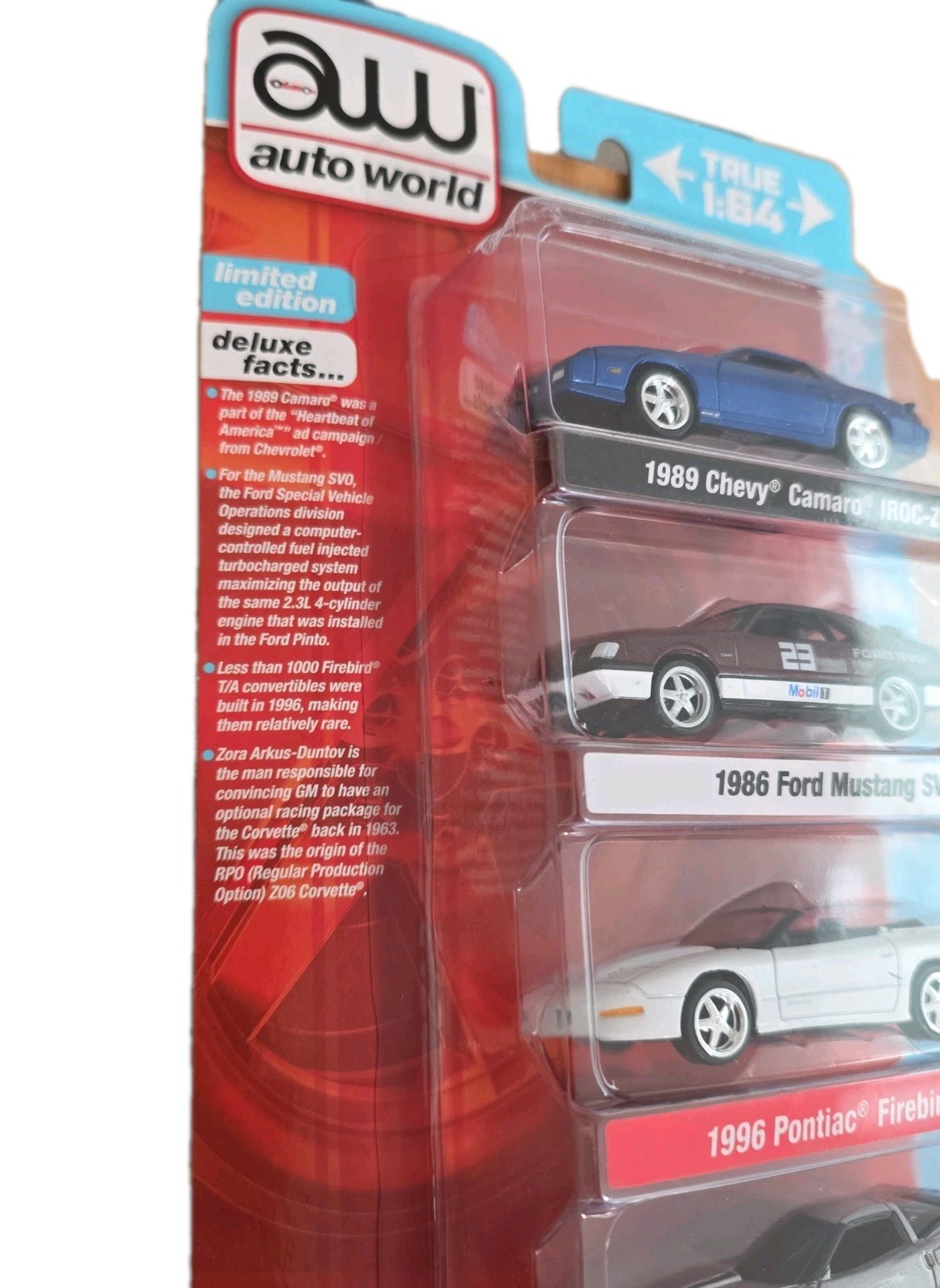 Auto World 1:64 Target Exclusive 4-Pack Mustang SVO Camaro Firebird Corvette New