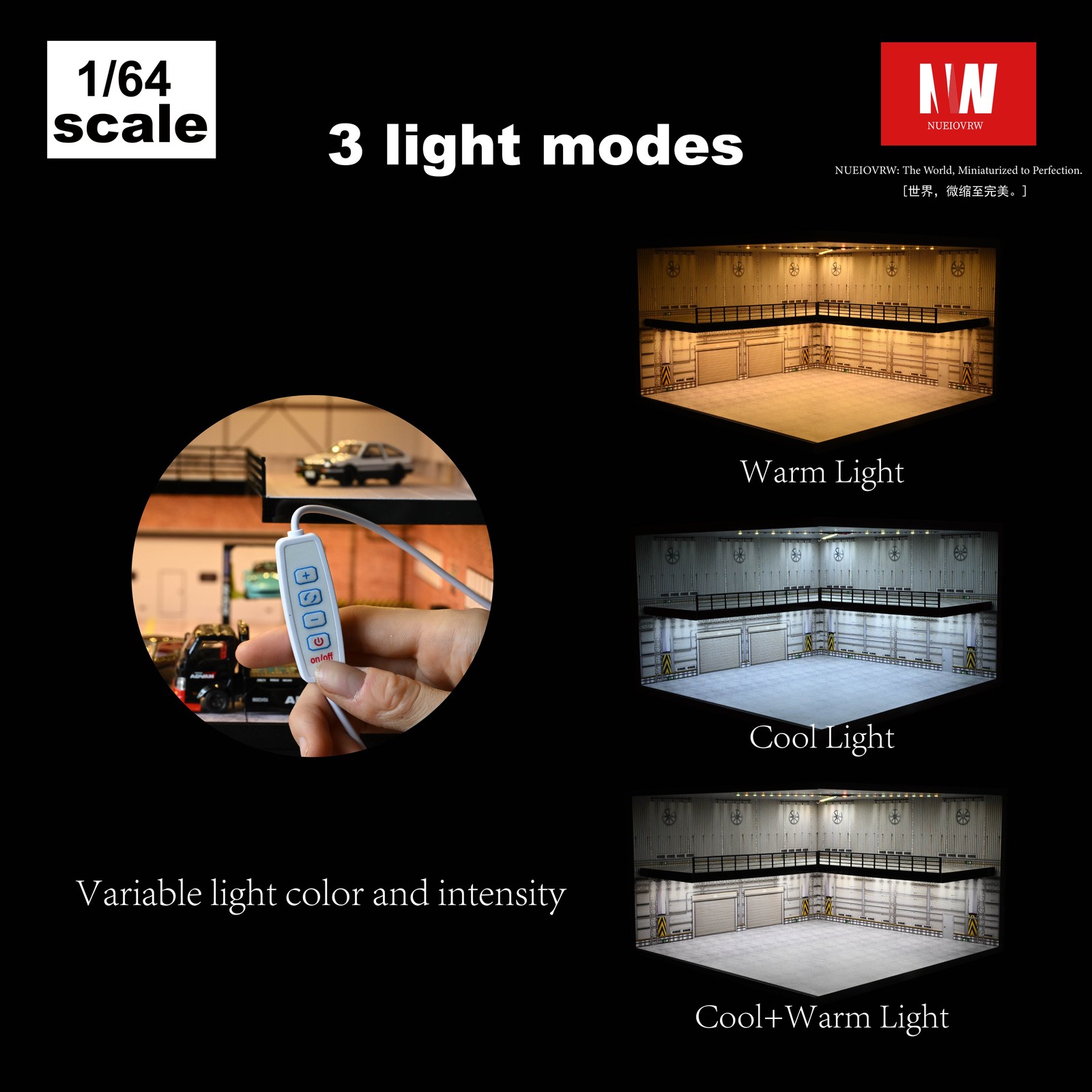 Diorama 1/64 Big Garage Model LED Lighting Parking Lot Scene Display Case Toy US
