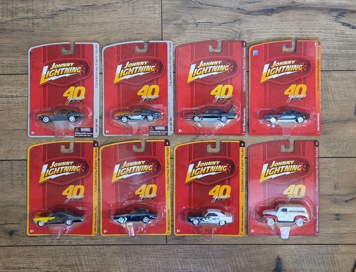 Johnny Lightning 40 Years Plymouth, Mustang, Chevy, AMC, Panel Delivery Lot Of 8