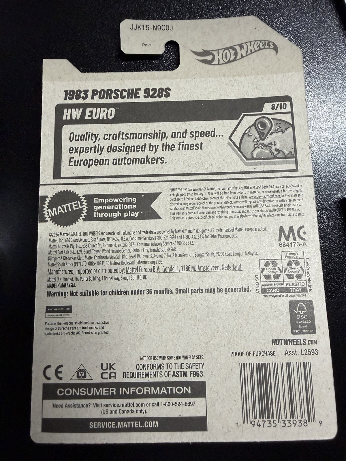 2026 Hot Wheels 1983 Porsche 928S Black HW Euro 8/10 New