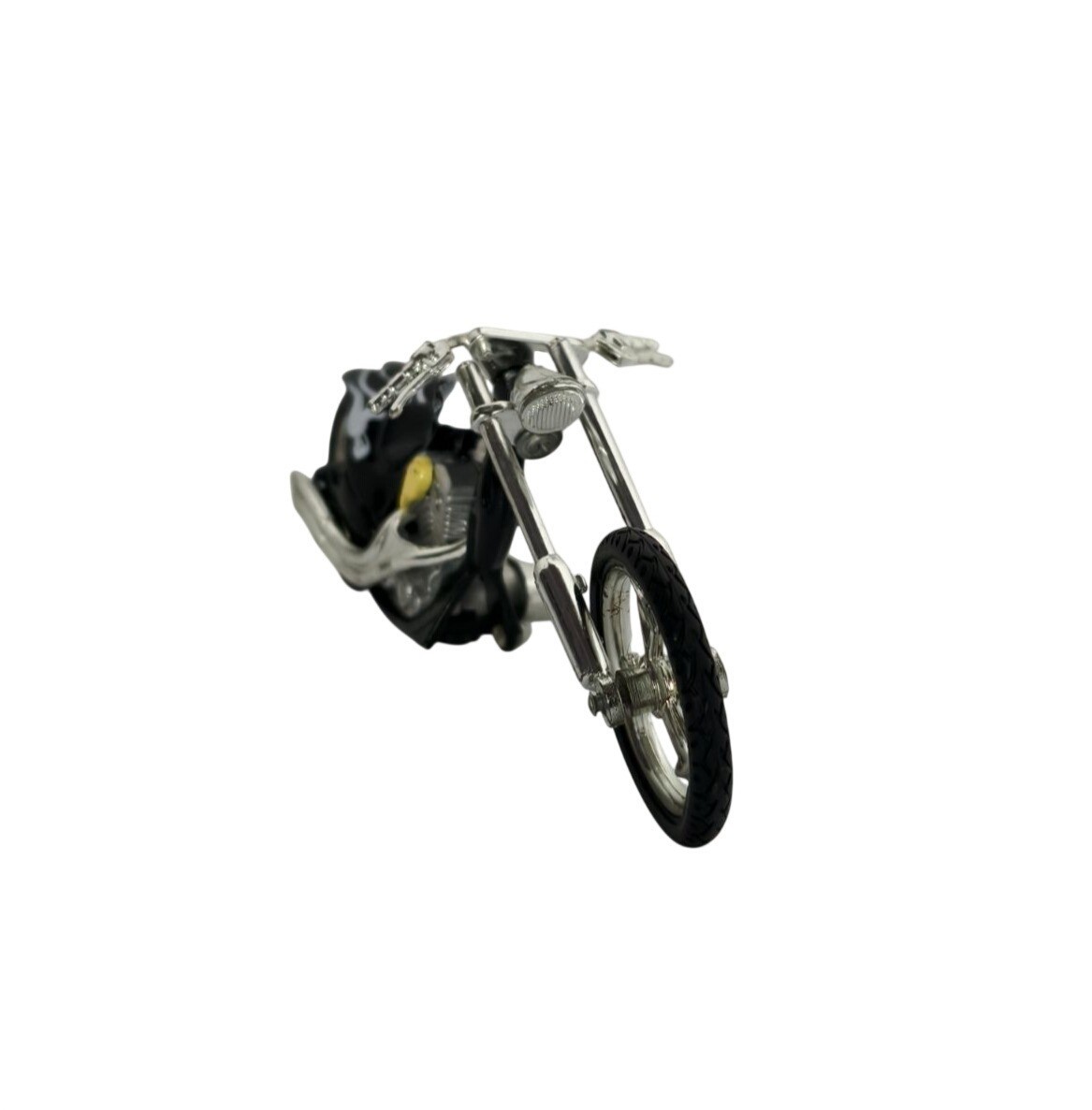 Iron Chopper Motorcycle Die-Cast Model Custom Black Chrome 6″Flame Details Toy