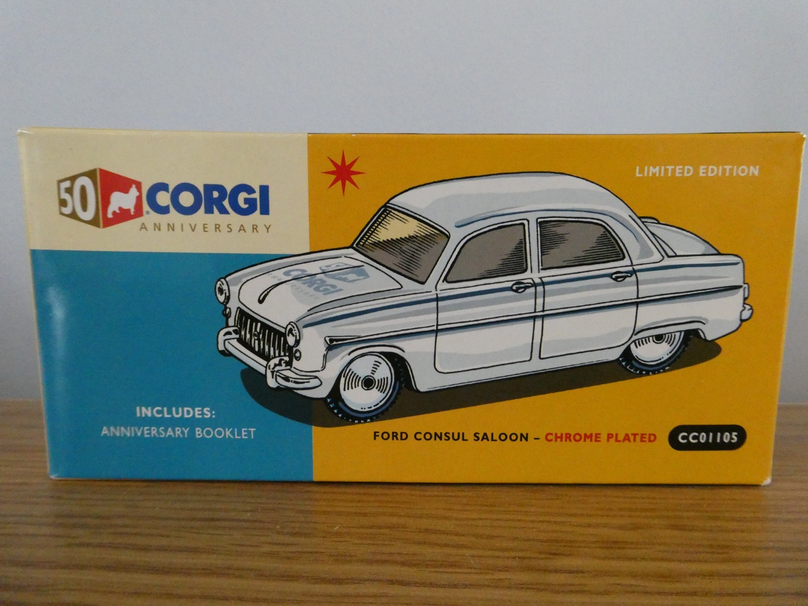 CORGI TOYS 50TH ANNIVERSARY FORD CONSUL SALOON CHROME CAR MODEL CC01105 1:46