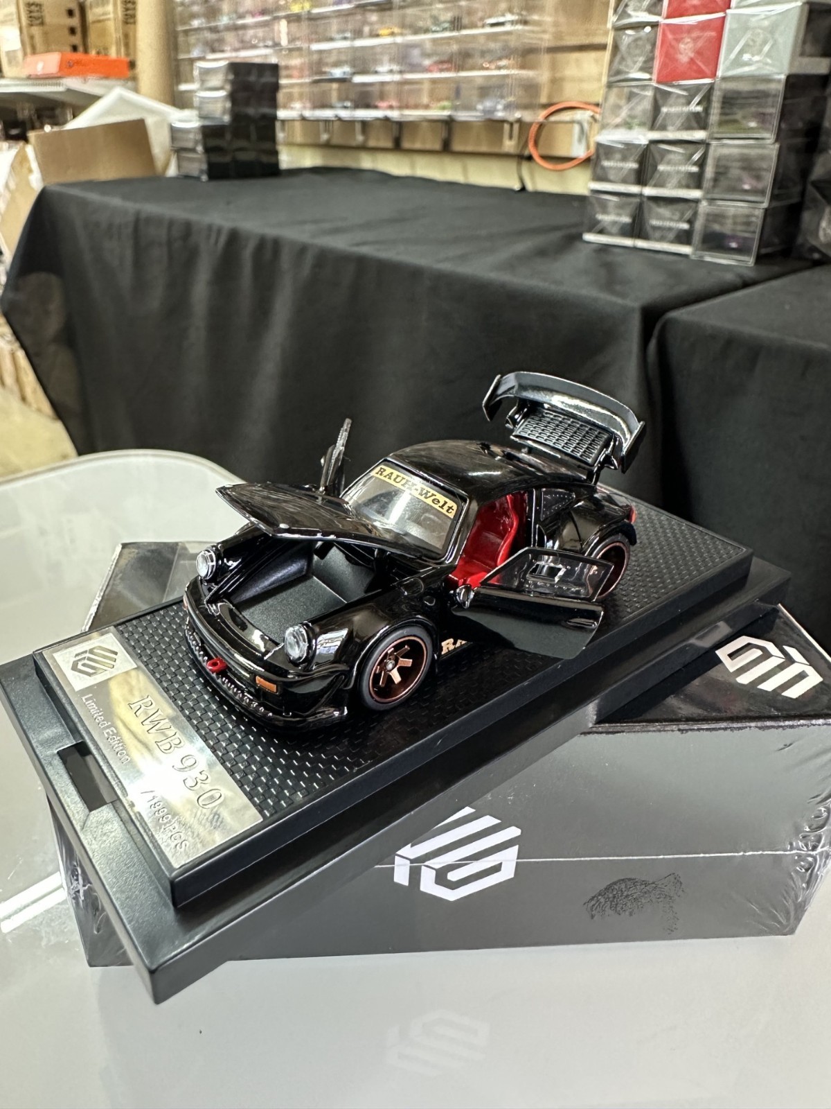 PORSCHE RWB 930 BLACK FULLY OPENING 1/64 DIECAST CAR BY FG MODEL AMAZING QUALITY