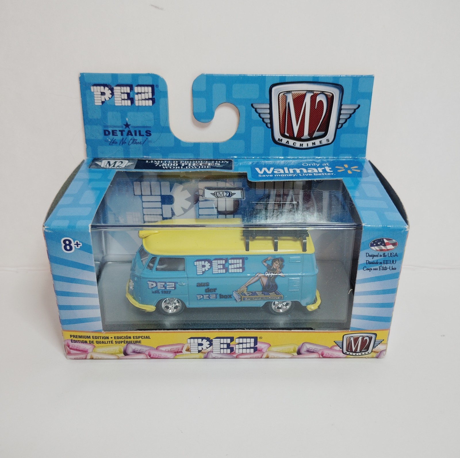 New M2 Machines PEZ 1960 VW Delivery Van Blue And Yellow 1:64 Scale