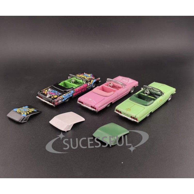 FW 1:64 Black Impala Lowrider Adjustable Chassis Open Convertible Diecast Model
