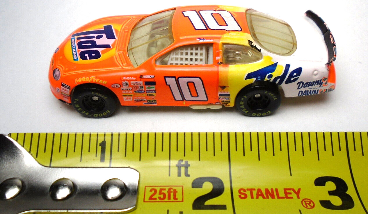 1997 FORD TAURUS #10 TIDE ORANGE DIECAST 3 1/8″ NASCAR RACE CAR W YELLOW & WHITE