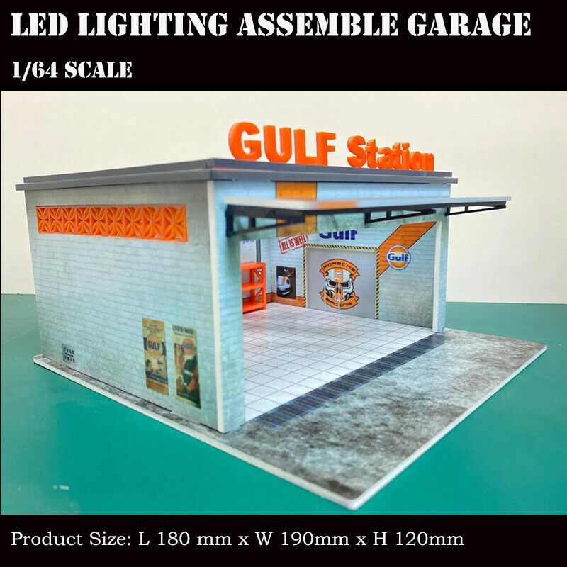 Assemble Diorama 1/64 LED Lighting Garage Model Car Parking Station – Gulf