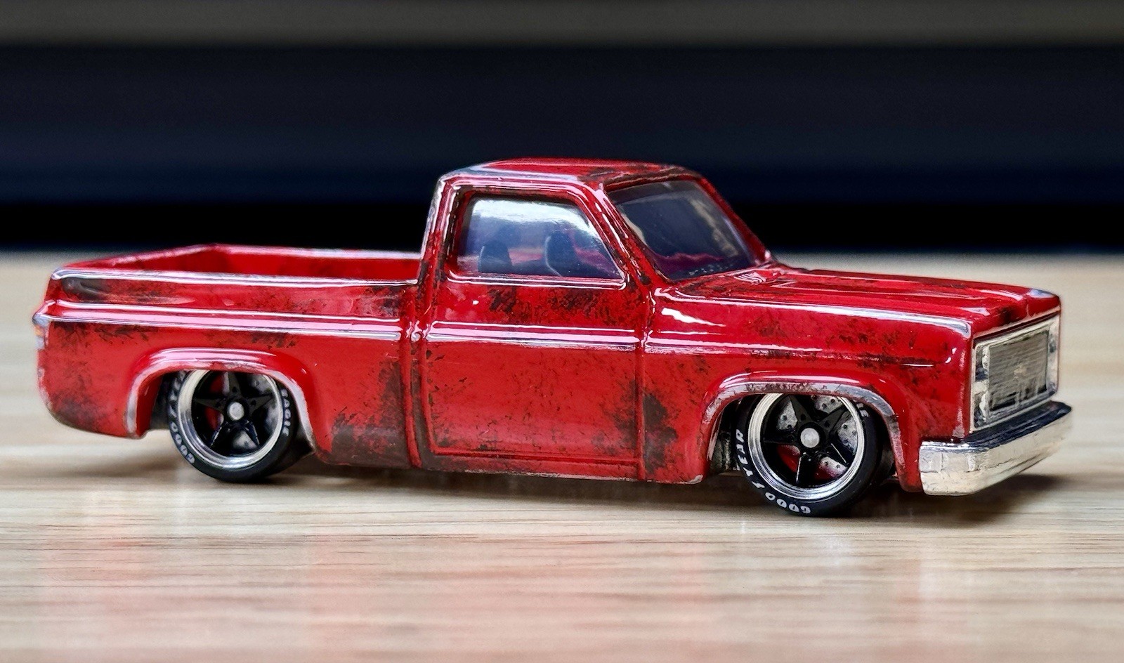 NEW 1/64 Scale Alloy Wheels Rubber Tires BLK N Chrome (1 Set) For 83 Silverado