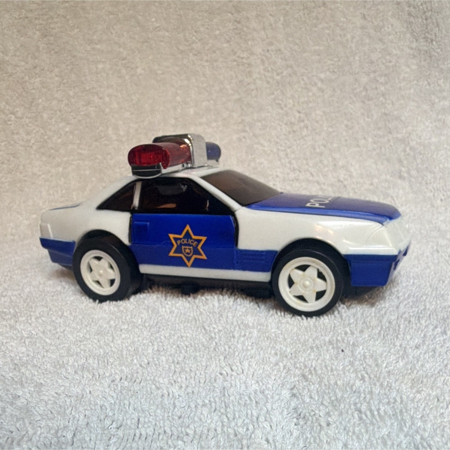 Police Vehicle Toy Car Blue & White with Roof Light Bar Police Theme
