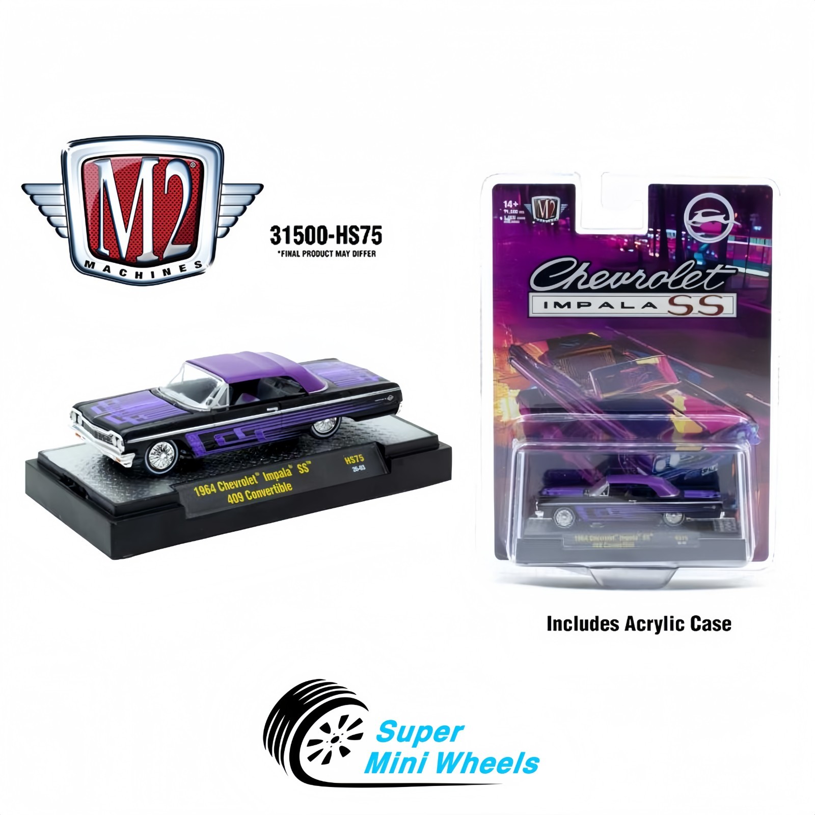 M2 Machines 1:64 1964 Chevrolet Impala SS 409 Convertible – Black/Purple