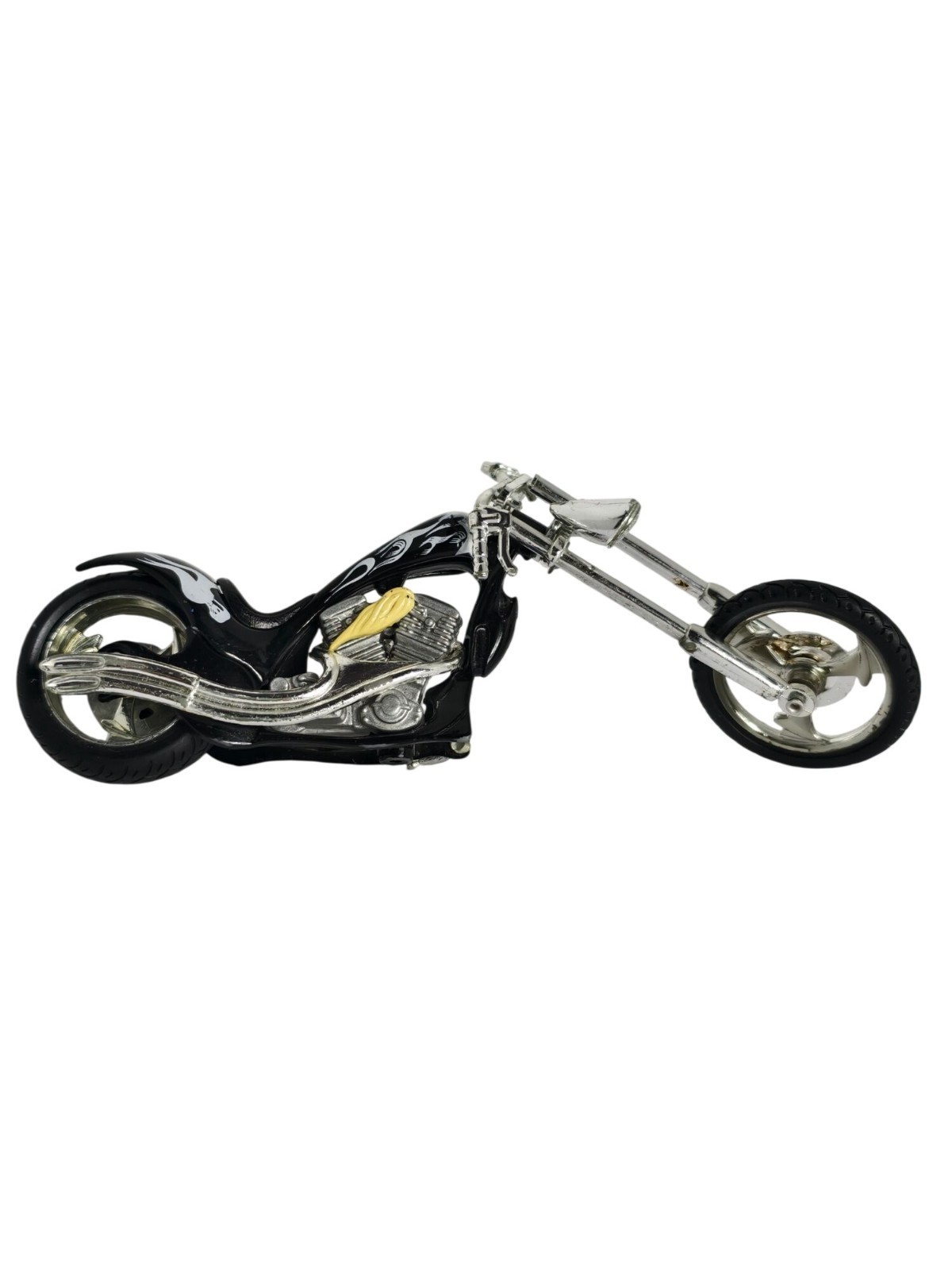 Iron Chopper Motorcycle Die-Cast Model Custom Black Chrome 6″Flame Details Toy