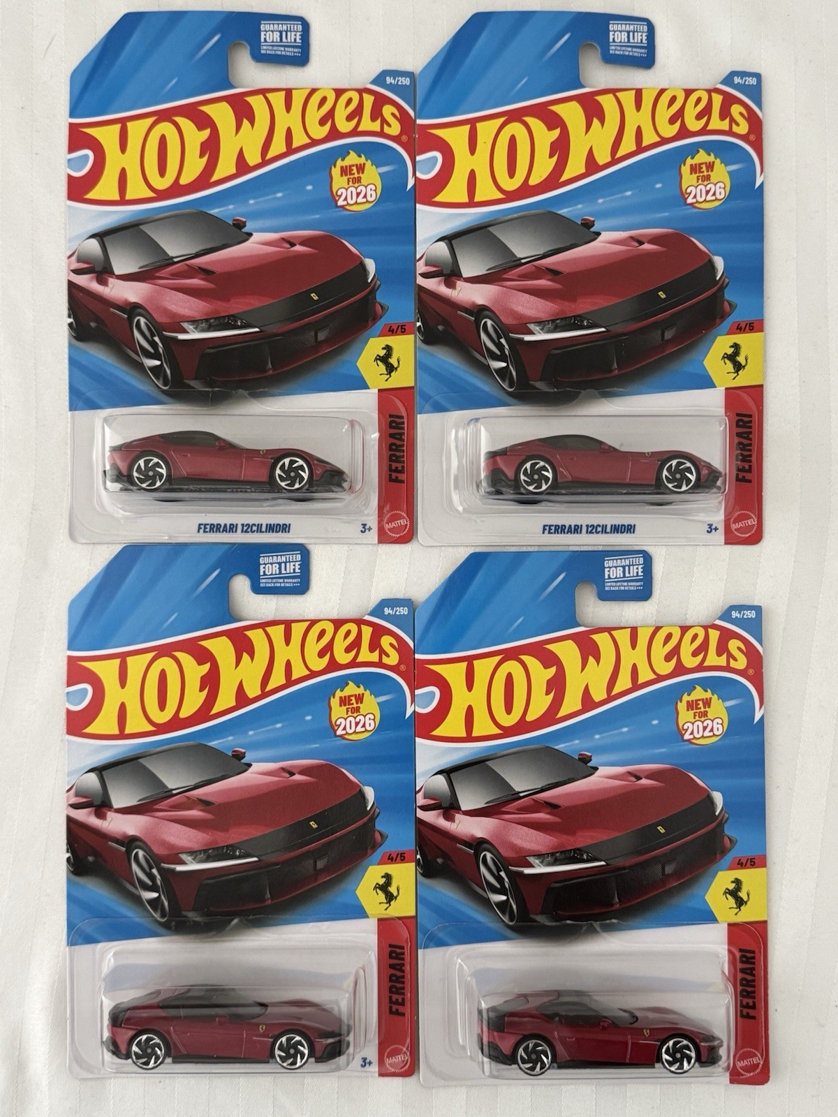 Hot Wheels New 2026 Ferrari Series #94 Ferrari 12Cilindri Dark Red Lot of 4