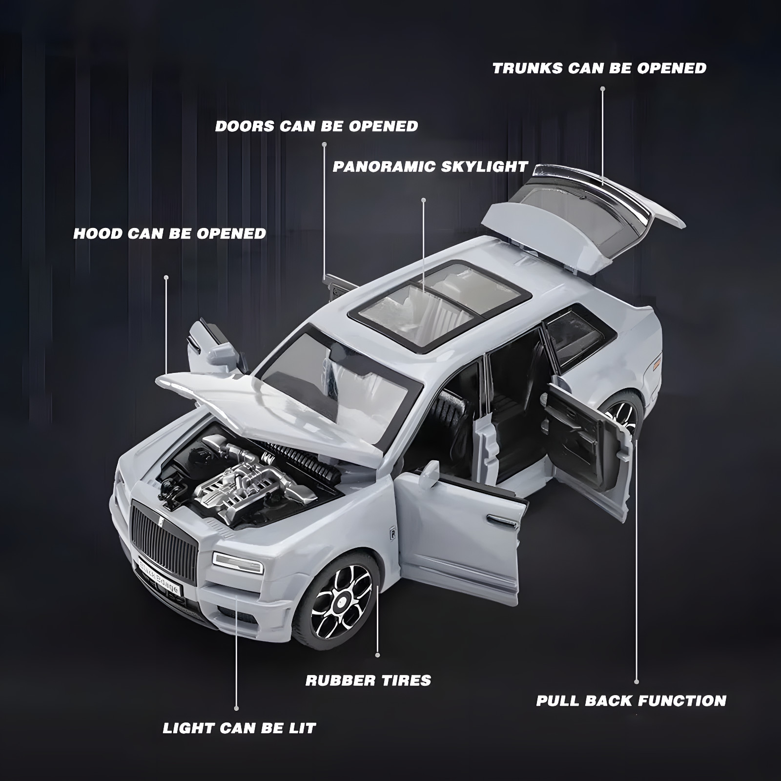 1:32 Rolls Royce Cullinan SUV Alloy Diecast Car Model w/ Sound & Light