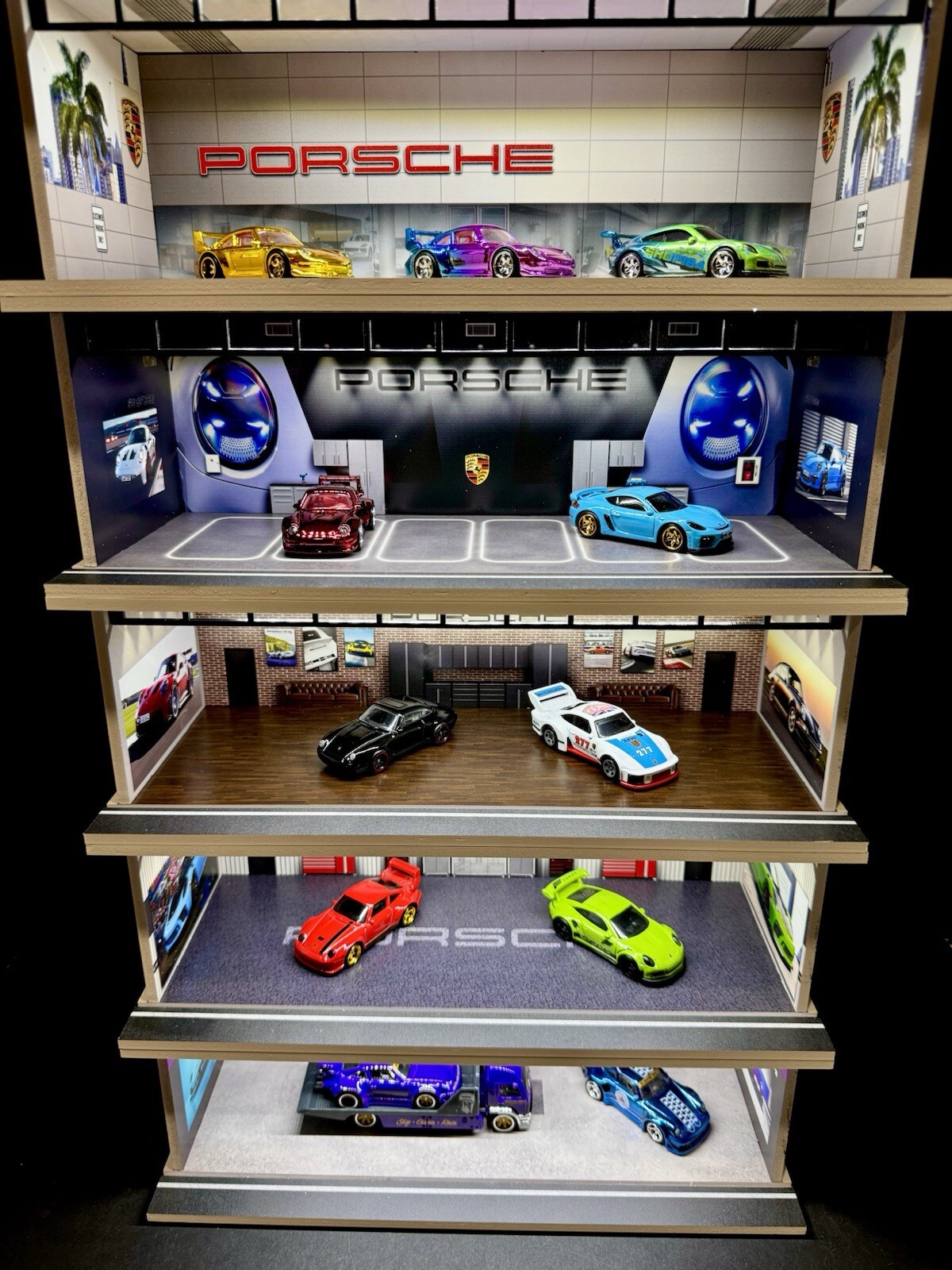 The Ultimate Porsche Diorama! For Hot Wheels 1:64 Models LED Lighting 5 LEVELS!