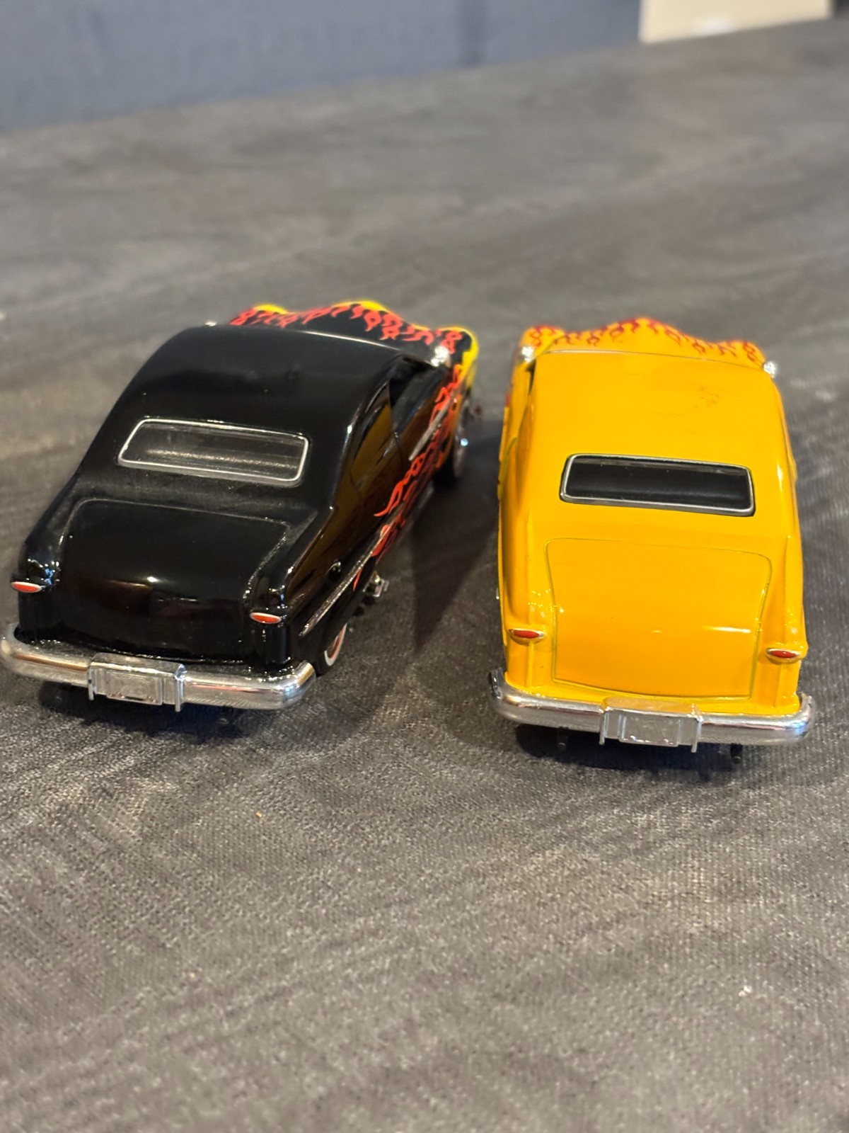Two 1949 Ford Coupe Customs W/ Flames Jada Toys 1:32 Diecast 5″ PullBack Action