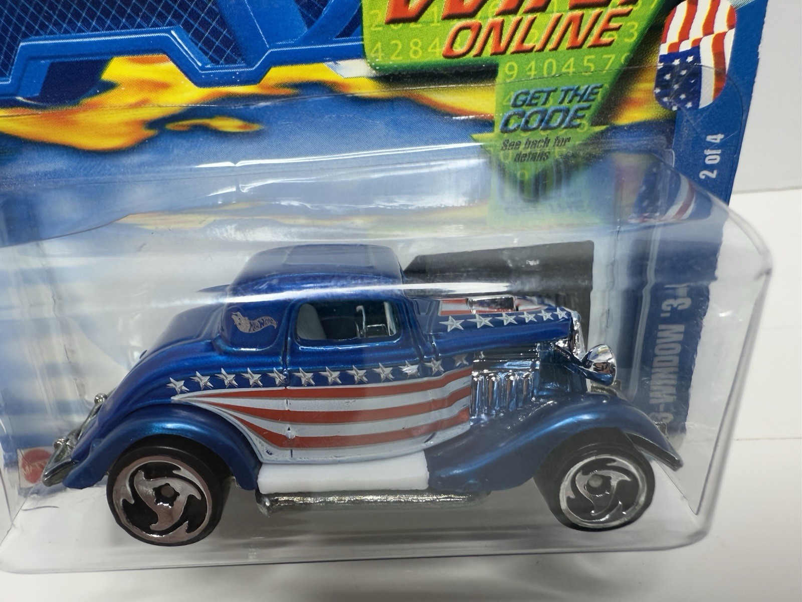 Hot Wheels #080 3 Window 34 Blue Stars Strips American Flag Coupe Ford 2002