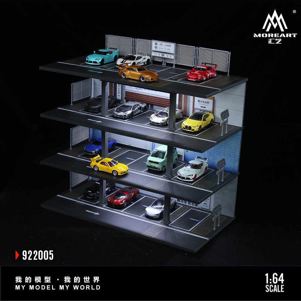 Diorama 1/64 Diecast Car Garage Model LED Street Parking Lots Buildings Scene US