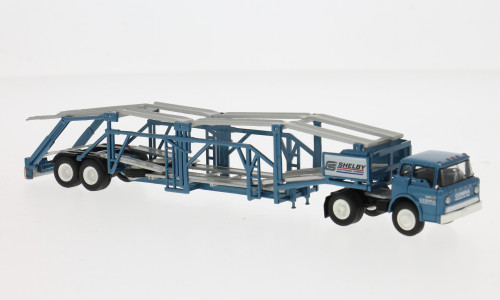 BREKINA 1970 FORD C-SERIES AUTO CARRIER SHELBY COBRA BLUE HO 1/87 PLASTIC