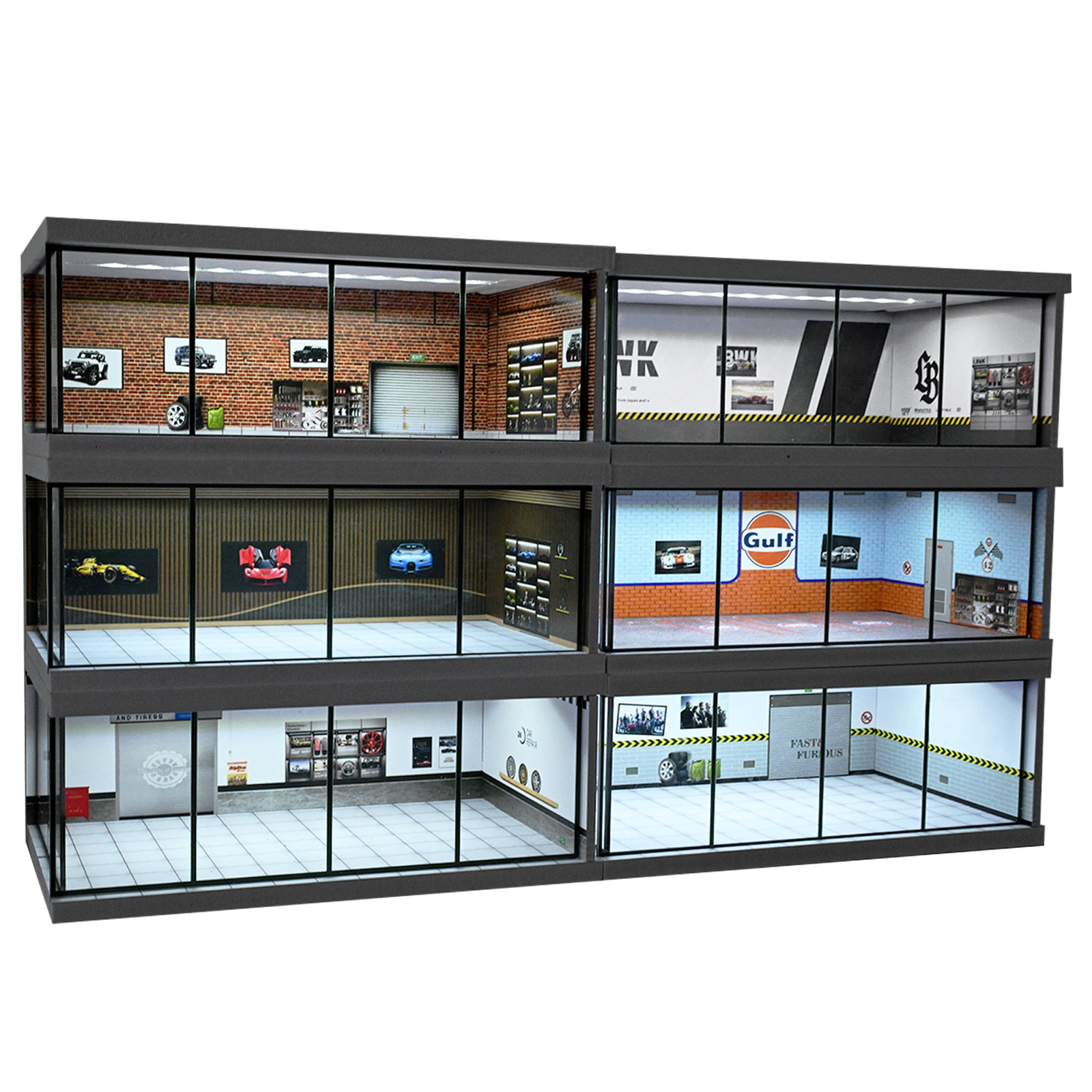 Diorama 1/64 Car Garage Model LED Lights City Car Showroom Scene Model Display