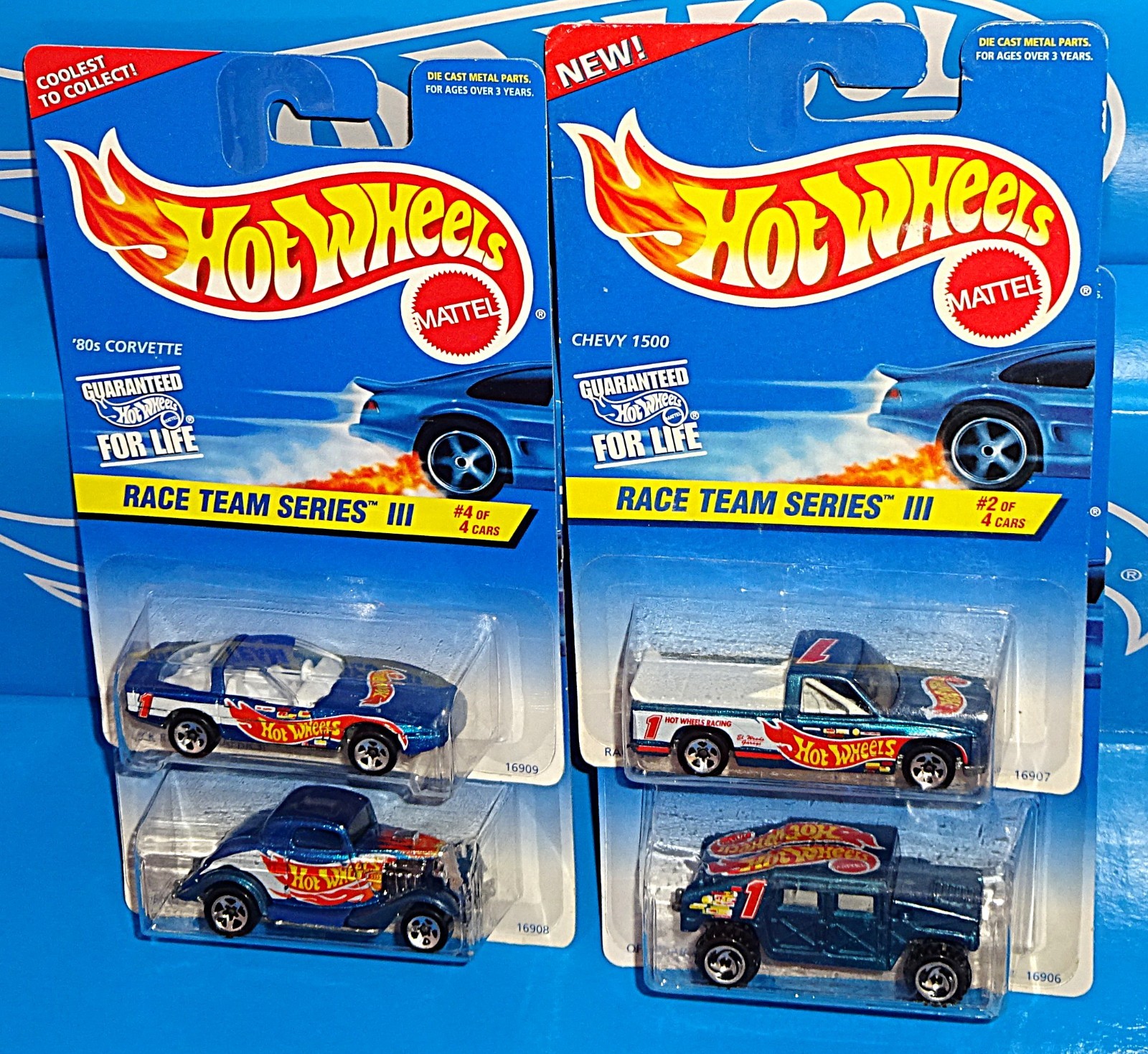Hot Wheels 1997 Race Team Series Lot of 4 Chevy 1500 Hummer 3-Window 34 Corvette