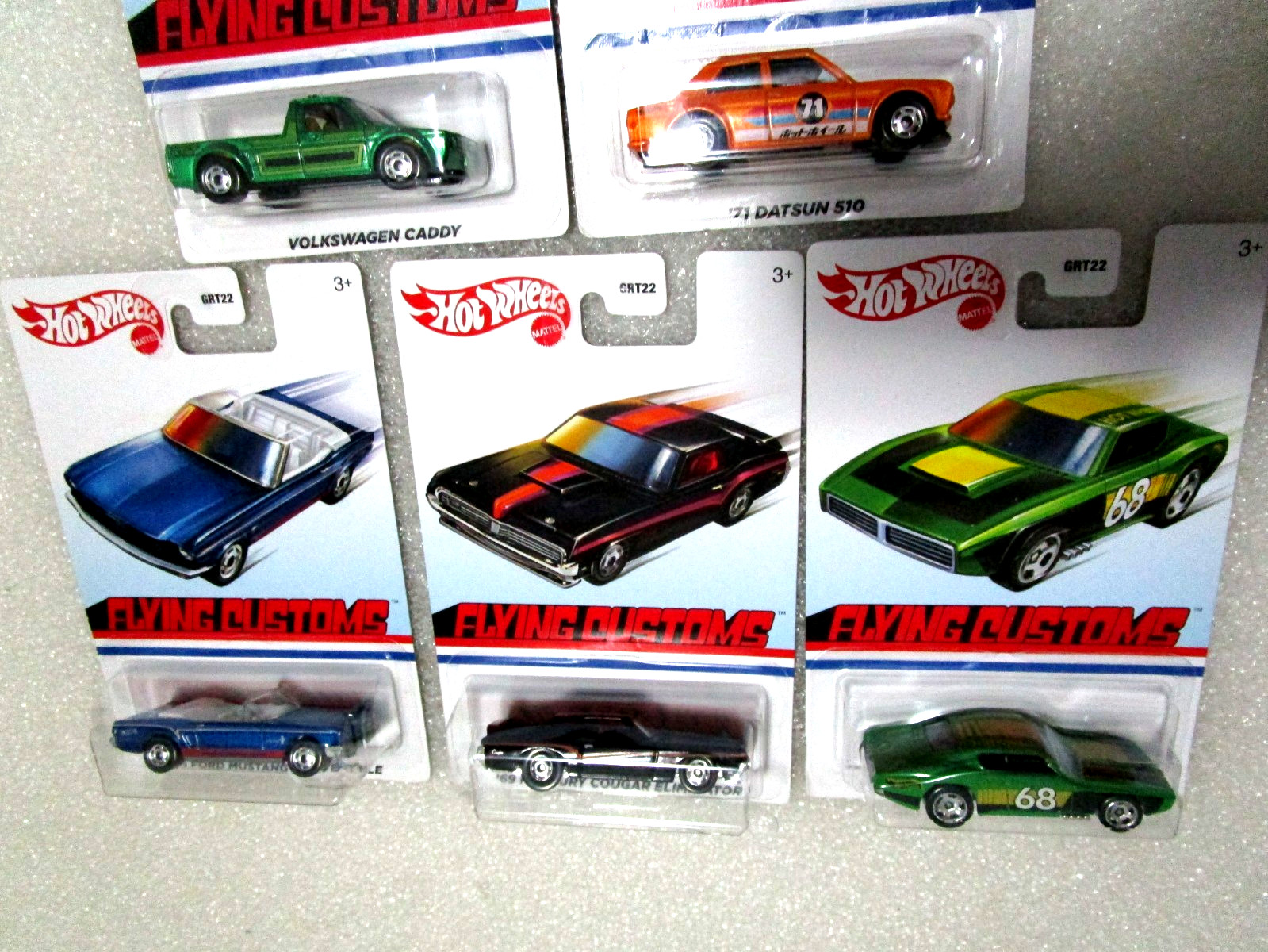 Lot of 5 Hot Wheels Flying Customs ’71 Datsun 510 ’65 Mustang ’69 Mercury Cougar