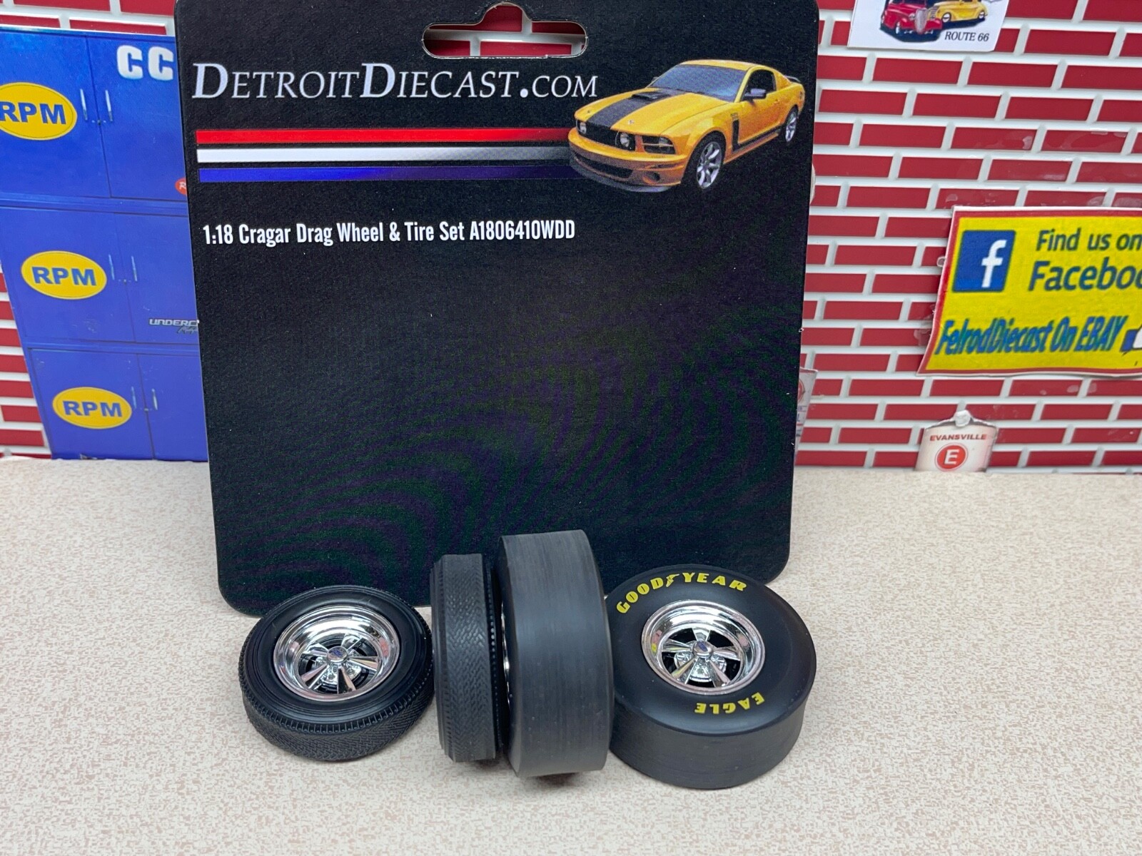 1/18 ACME CRAGAR DRAG WHEELS AND TIRE SET A1806410WDD DETROIT DIECAST EXCLUSIVE
