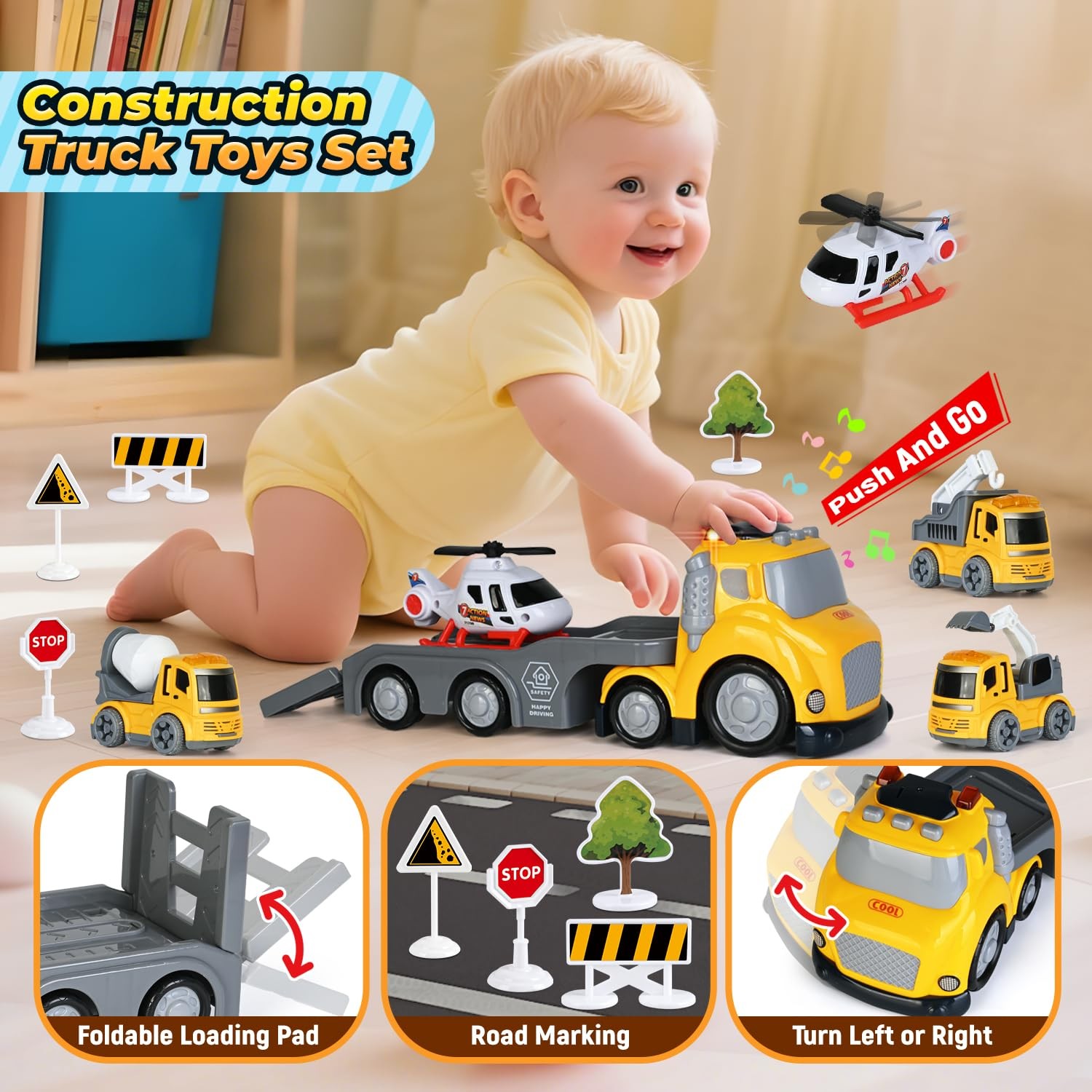 Toddlers Truck Toys,Boy Toys Gifts for 1 2 3 Years Old,5 in 1 Construction Tr…