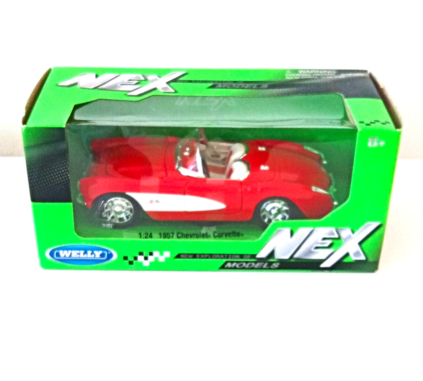WELLY NEX Models 1:24 1957 Chevrolet Corvette Diecast Red/White Box