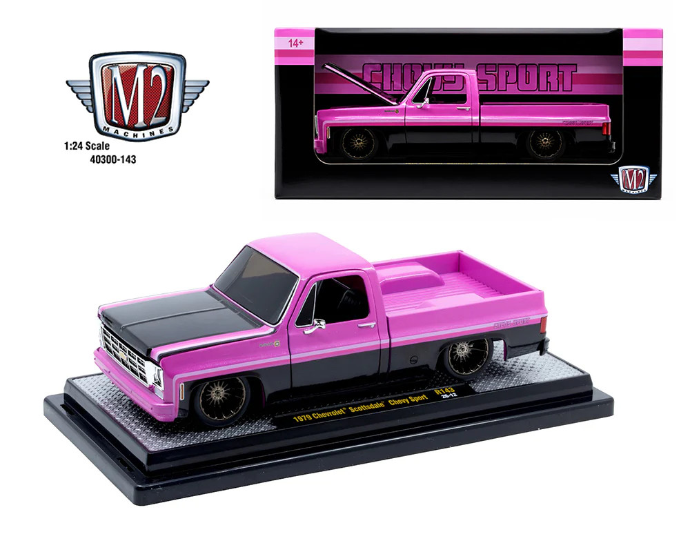 M2 Machines 1:24 Scale Black & Pink 1979 Chevrolet Scottsdale Chevy Sport R143 2