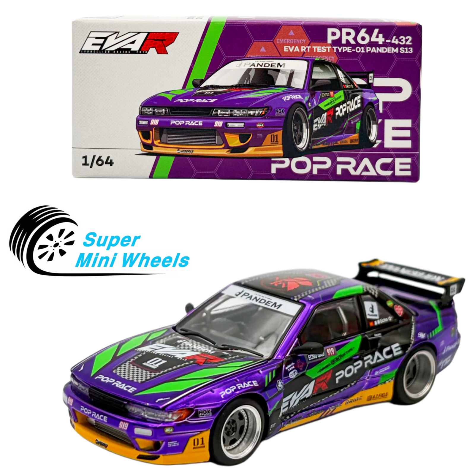 Pop Race 1:64 EVA RT Test Type-01 Pandem S13 Nissan Silvia #432